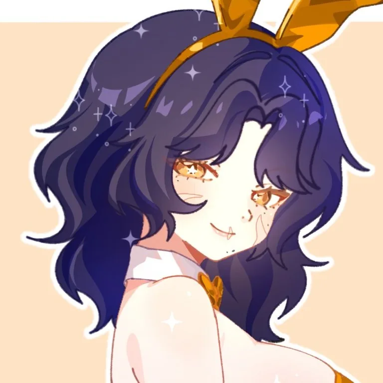 Gigi with golden bunny ears and a sly smile