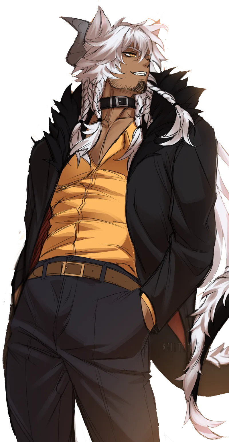 Makoto, hands in his pockets in a black fur coat