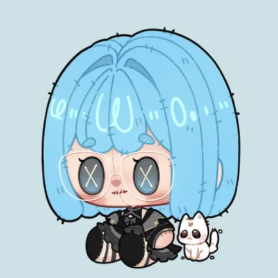 Chibi Lisa sitting with her cat