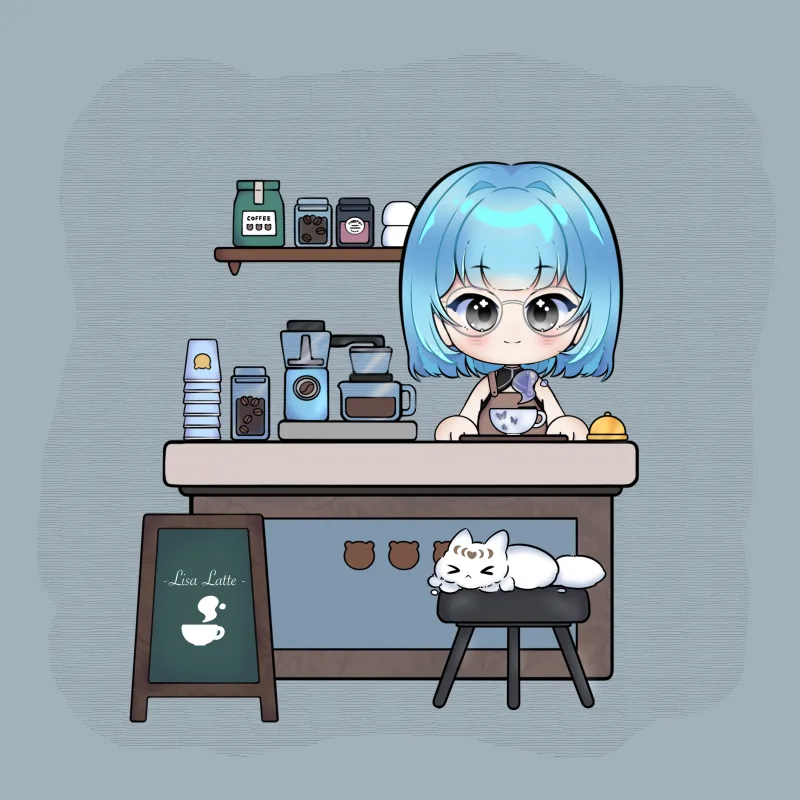 Chibi Lisa behind the café counter