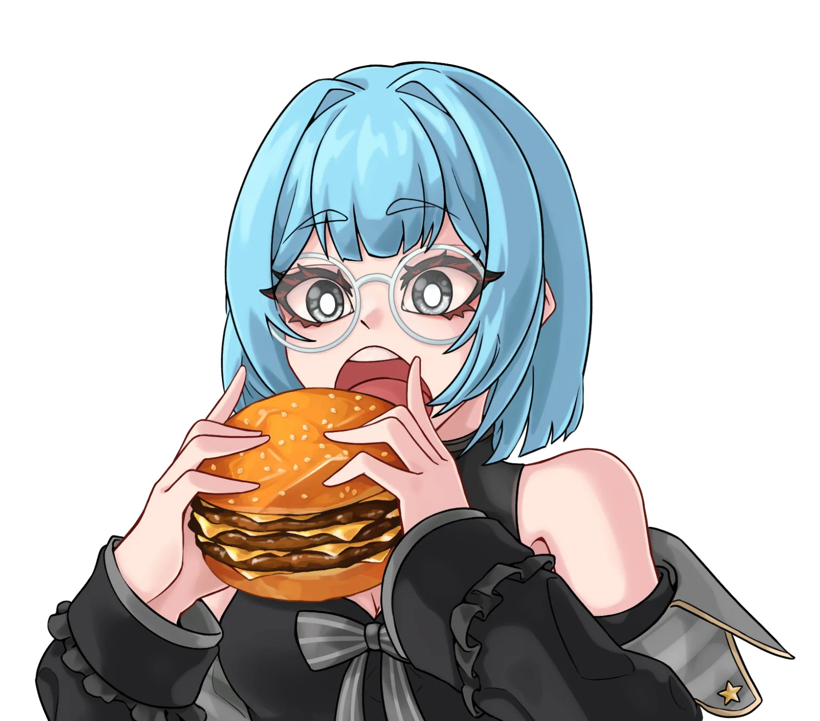 Lisa taking on a burger considerably larger than her face